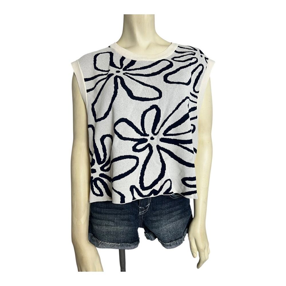 Leela & Lavender Womens Black & White Side Button Sleeveless Sweaters Size Large